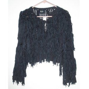Anthropologie Maeve Cropped Fringe Kimono Cardigan Sweater Navy - One Size